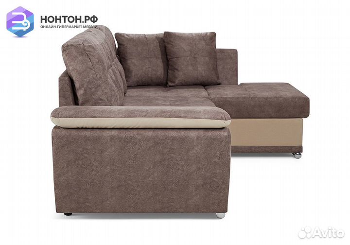 Диван угловой дельфин Риттэр коричневый / бежевый