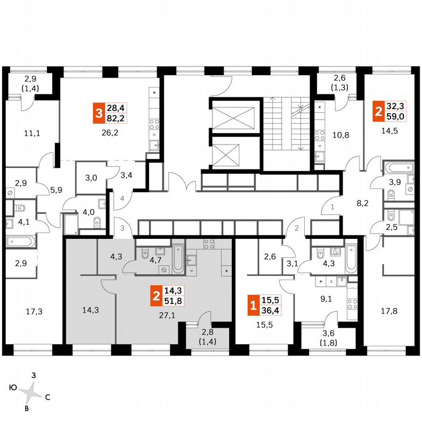 1-к. квартира, 51,8 м², 6/6 эт.
