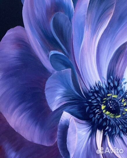 Фиолетовый анемон, картина маслом 60x60