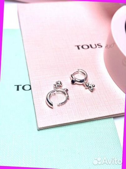 Серьги Tous застежка-колечко серебряные мишки