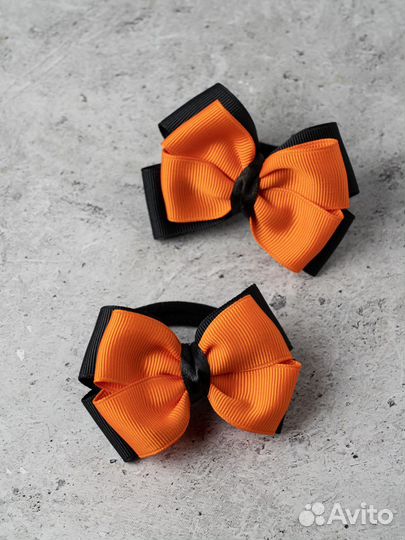 Бантики оранжево-черные на резинке Хеллоуин