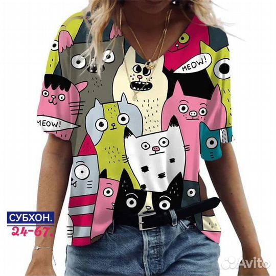 Блузка женская кошки от 46 до 56