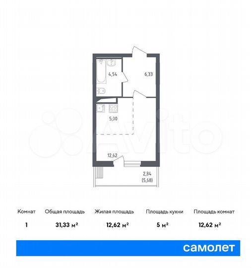 1-к. квартира, 31,3 м², 10/12 эт.