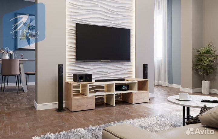 9 Тумба под тв Дуб Крафт золотой Бежевый