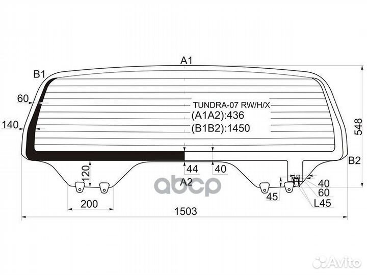 Стекло заднее (Цвет зеленый/ Обогрев) Toyota Tu