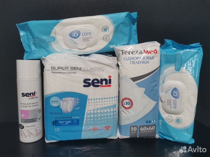 Памперсы для взрослых, салфетки, пенка