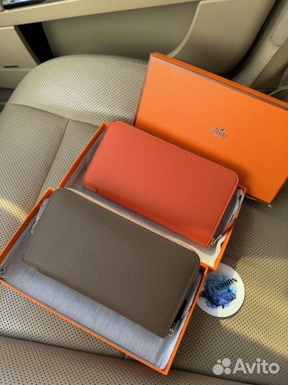 Кошелёк кожаный Hermes оранжевый / коричневый