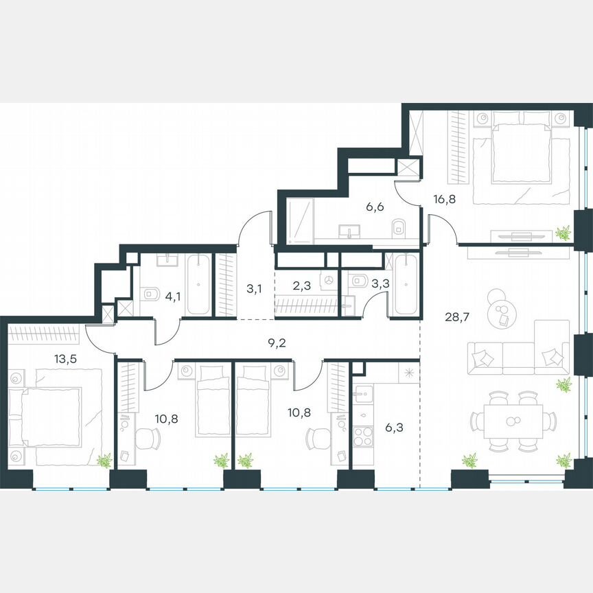 5-к. квартира, 115,2 м², 44/48 эт.