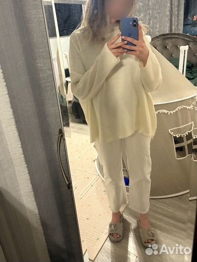 Белые широкие джинсы для беременных S/M