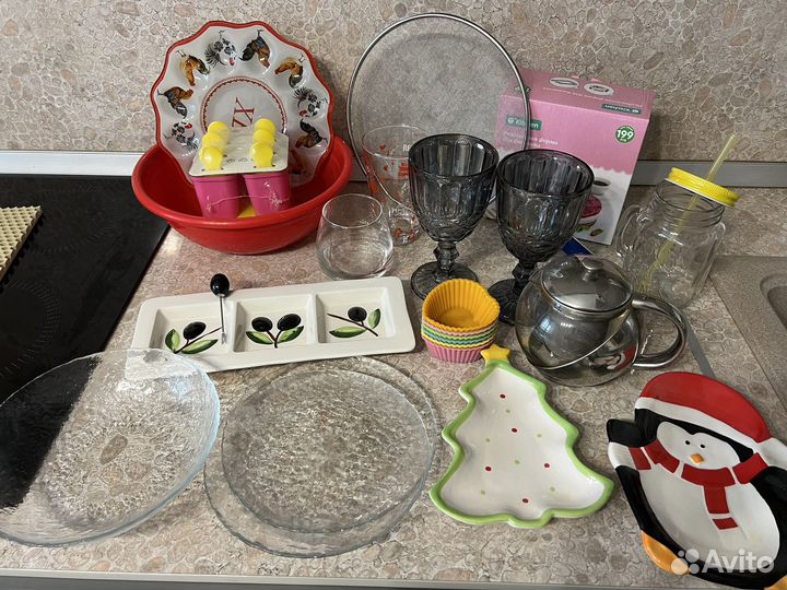 Посуда бокалы чайник банки тарелки цена за все