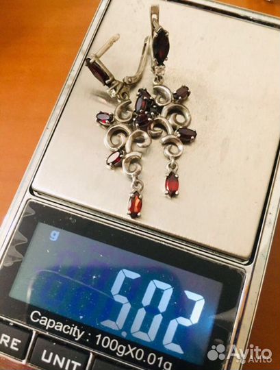 Серьги натуральный гранат