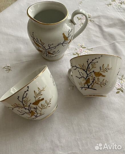 Чашки и молочник лфз серия «Золотые птички» 1950-е