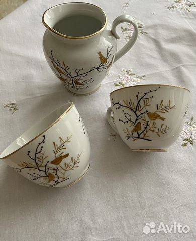 Чашки и молочник лфз серия «Золотые птички» 1950-е