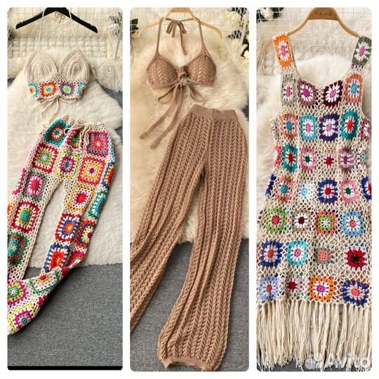 Вязаная летняя двойка брюки топ