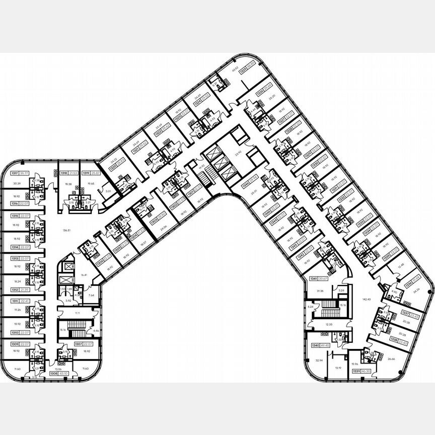1-к. апартаменты, 52,4 м², 13/15 эт.