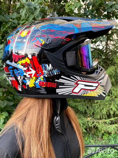 Мотошлем кроссовый комплект 4 в 1 virtue #новый