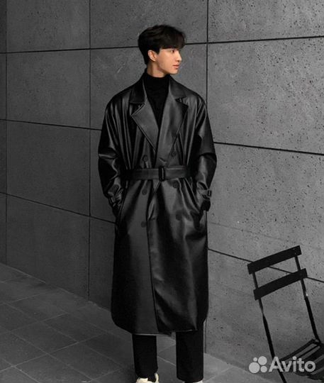 Кожаный тренчкот balenciaga type leather black