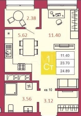 Квартира-студия, 26,1 м², 3/22 эт.