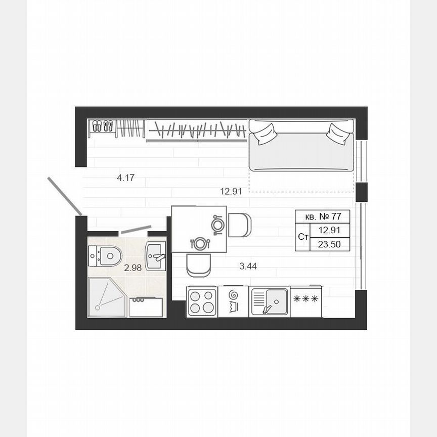 1-к. квартира, 23,5 м², 3/4 эт.