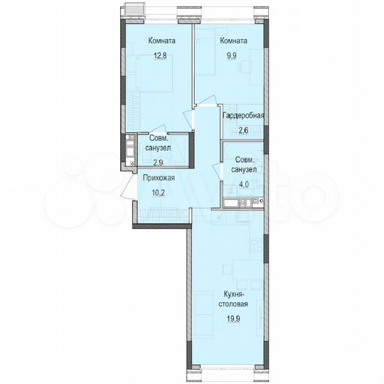 2-к. квартира, 62 м², 8/18 эт.