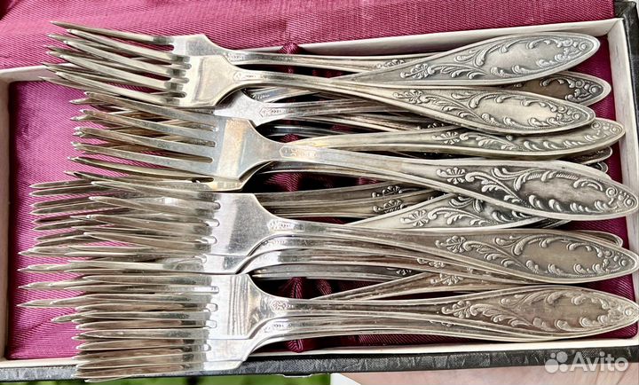 Мельхиор новые вилки десертные Пламя 12 штук