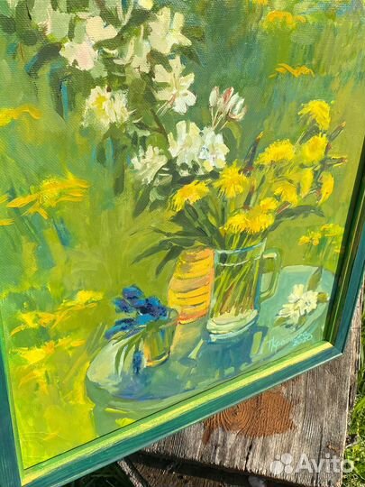 Картина маслом Цветы весенние Одуванчики
