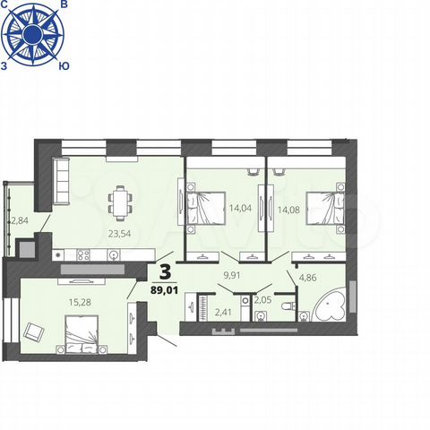 3-к. квартира, 89 м², 14/16 эт.