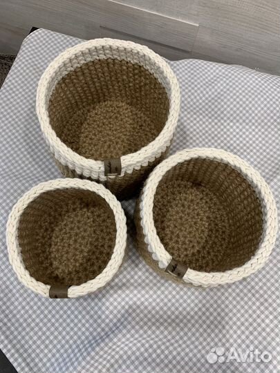 Набор вязаных корзин 3 шт