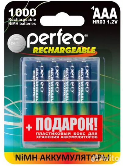 Аккумуляторы 4xaaа 1000 мАч + Box Perfeo
