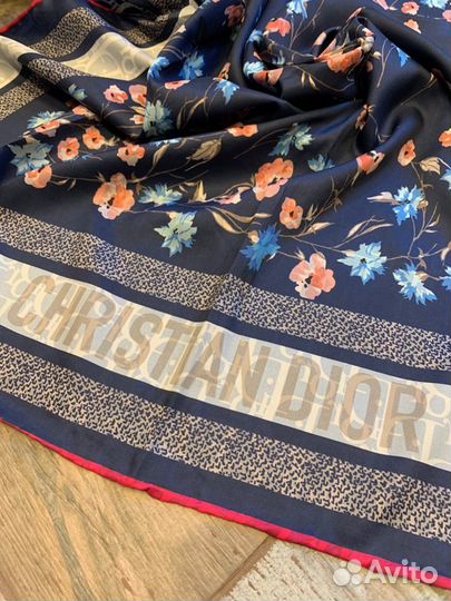 Шелковый платок шаль Dior синий двухсторонний