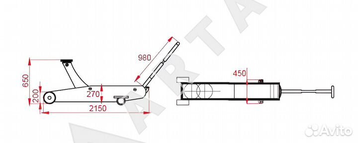 Домкрат подкатной 20т 200-650 KraftWell krwfj20T