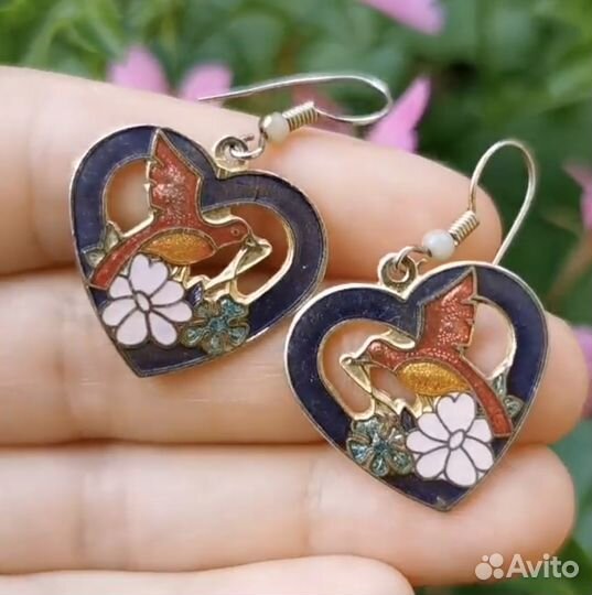 Винтажные серьги эмаль, клуазоне, Англия Fish
