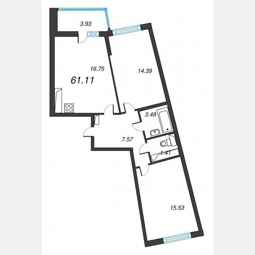 2-к. квартира, 63,1 м², 21/22 эт.