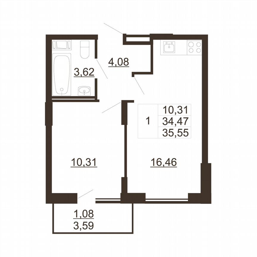 1-к. квартира, 35,6 м², 9/11 эт.