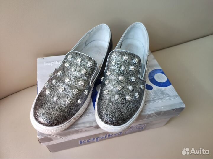 Туфли-слипоны серебристые Kapika 37