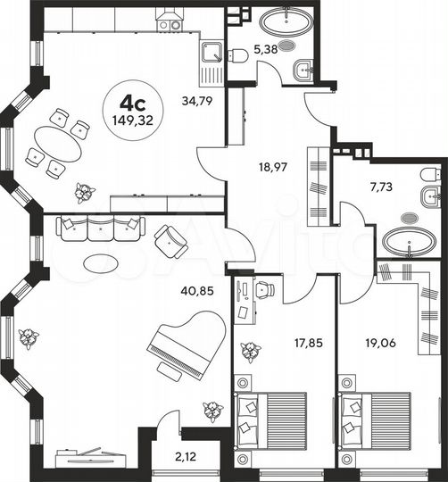 3-к. квартира, 149,2 м², 4/9 эт.