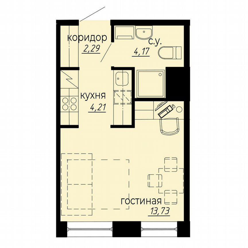 Апартаменты-студия, 24,4 м², 4/10 эт.