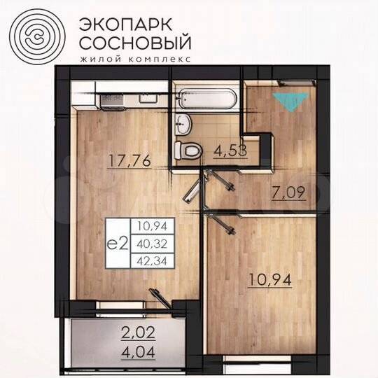 1-к. квартира, 40,3 м², 3/4 эт.