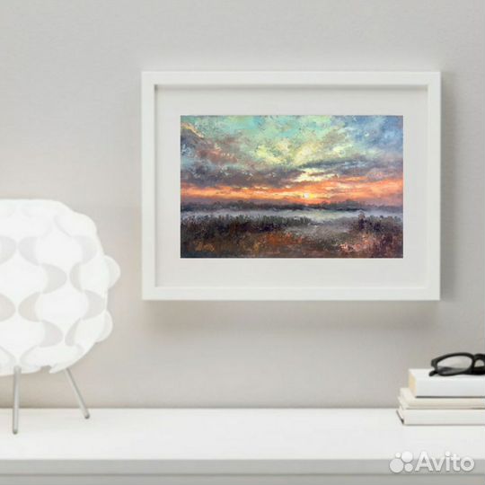 Картина маслом Закат, летний пейзаж