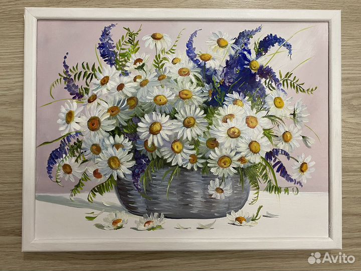 Картина маслом. Ромашки