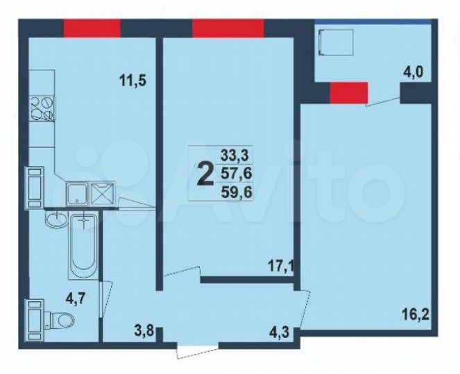 2-к. квартира, 60,1 м², 13/19 эт.