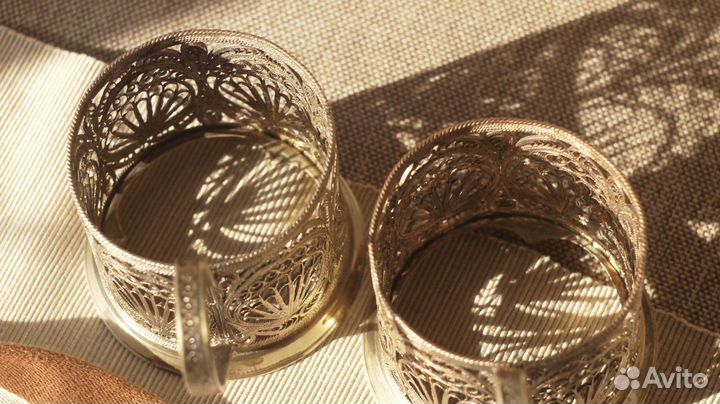 Подстаканники Скань Мельхиор Позолота СССР 1952 г