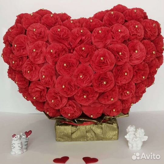 Сердце - бокс для подарка (красный/золото)