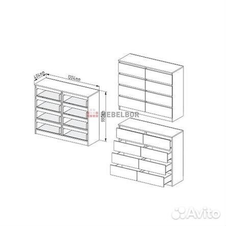 Комод Мори 1200 8 ящиков Белый