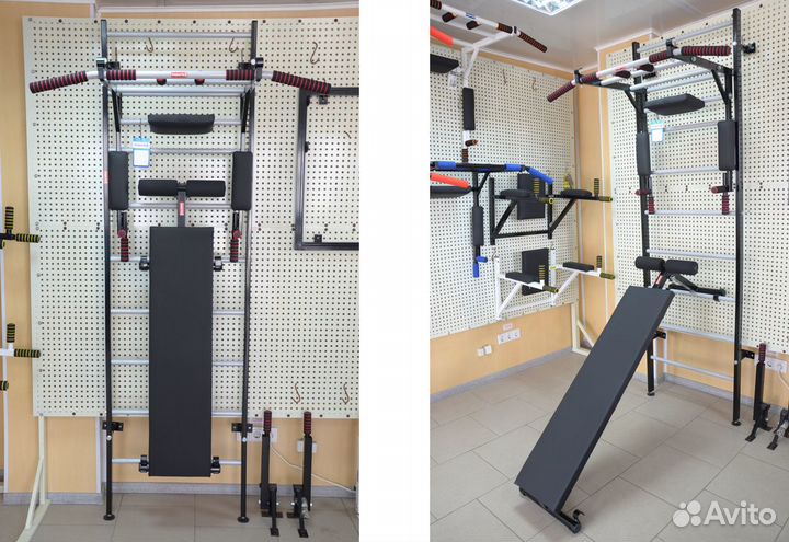 Шведская стенка со скамьей для пресса и турником