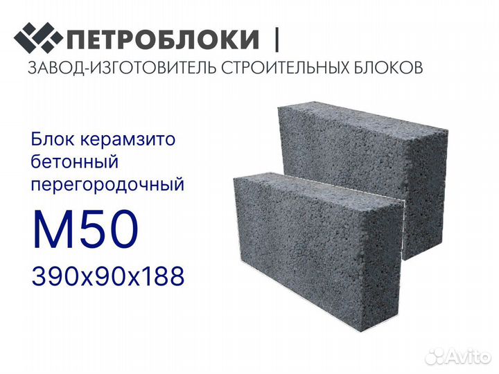 Строительный блок керамзитобетонный перегородочный