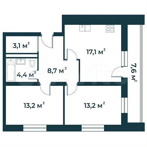 2-к. квартира, 63,5 м², 1/5 эт.