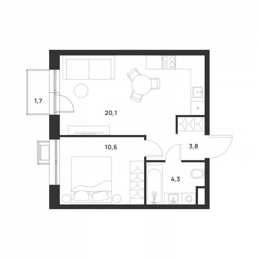 1-к. квартира, 39,3 м², 3/17 эт.