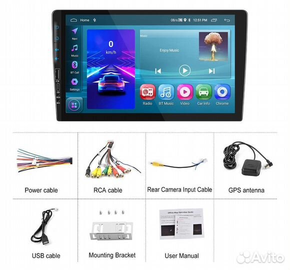 Магнитола 1 din с экраном 9 дюймов