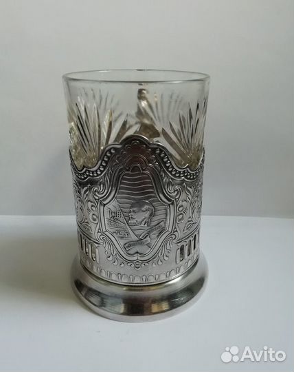 Подстаканник мельхиор В.И. Ленин + стакан хрусталь